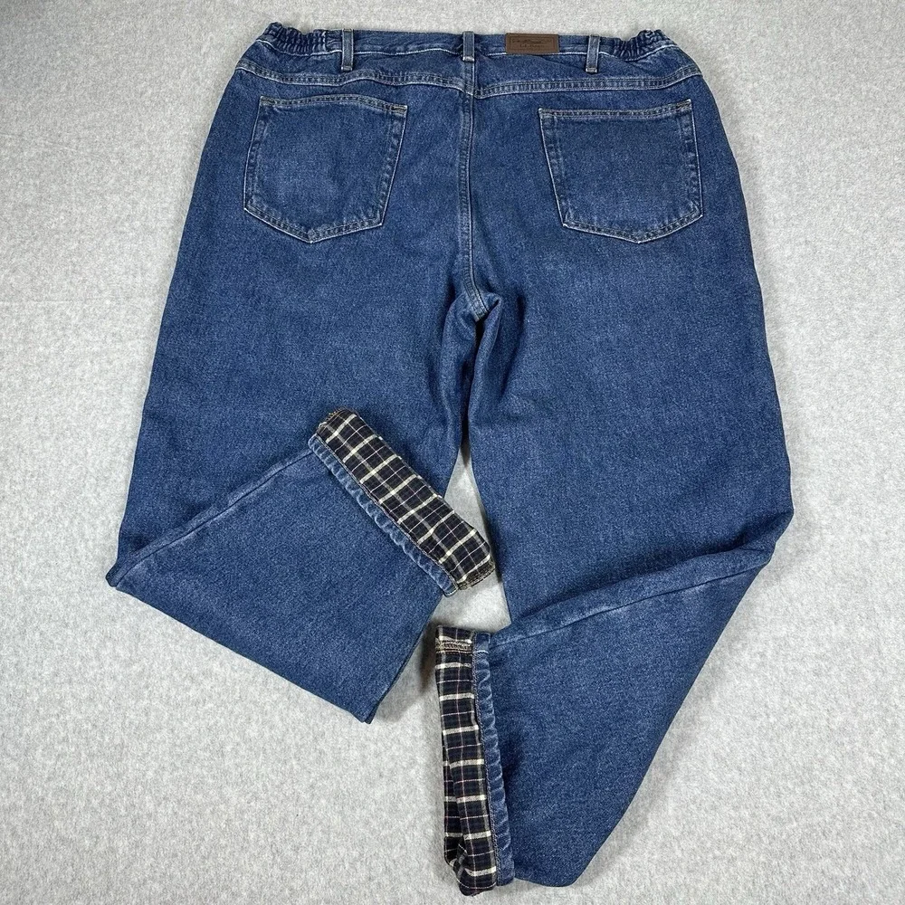 LL Bean Men's Flannel Lined Vintage 90s Jeans 36x30 Elastic Waist Workwear Warm